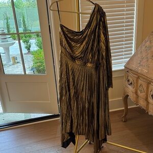 Eloquii Metallic Gold One-Shoulder Pleated Dress